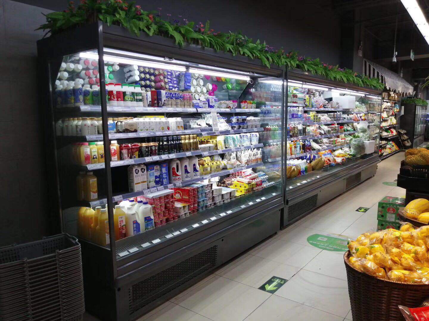 Rigid LED lighting installed on commercial refrigerator shelves and door frames